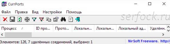 Монитор программы CurrPorts
